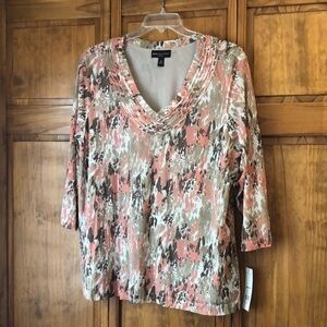 NWT Dana Buchman Tan Peach Brown Animal Print Blouse 3X